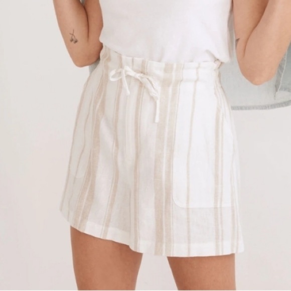 Madewell Linen-Blend Pull-On Paperbag Shorts: Undyed Stripe Edition - Picture 1 of 7